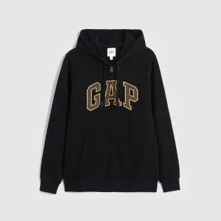 【GAP】男裝 Logo連帽外套 碳素軟磨法式圈織系列-黑色(841230)