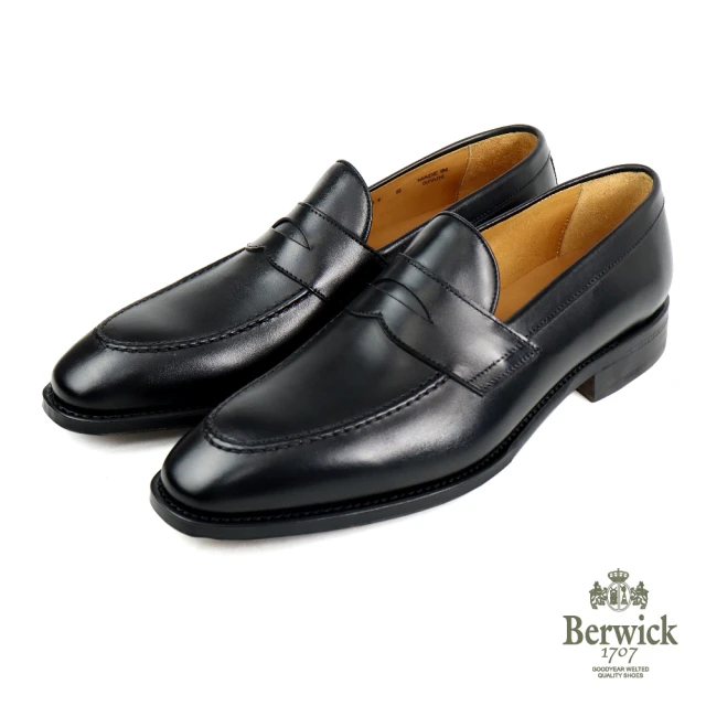 Berwick 西班牙經典質感素面便士樂福鞋 黑色(B5461-BL)