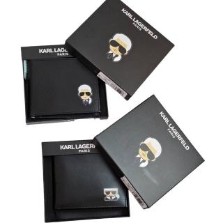 【KARL LAGERFELD 卡爾】KL卡爾老佛爺小臉logo 6卡男短夾送禮組 兩款可選Q版平頭/馬尾頭(送禮)