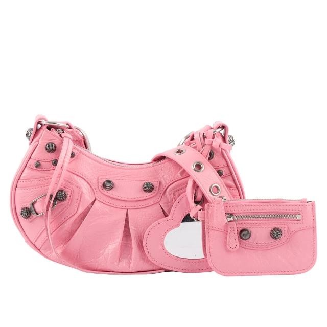 【Balenciaga 巴黎世家】Le Cagole XS 小羊皮半月可頌包(粉色)