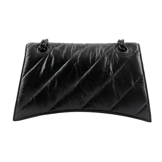 【Balenciaga 巴黎世家】CRUSH 黑釦壓紋縫線小牛皮二用包(黑色)