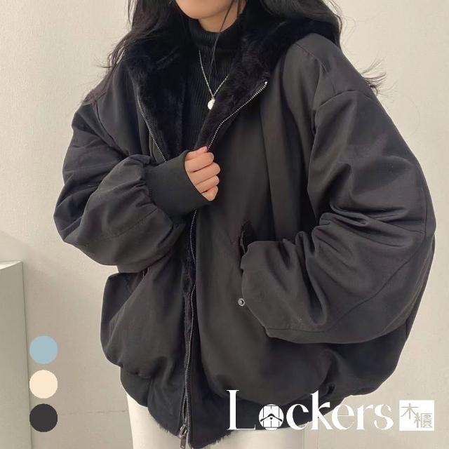 【Lockers 木櫃】冬季兩面穿加絨加厚連帽外套 L112121801(連帽外套)