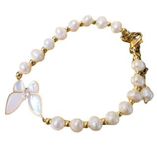 【海藍樂木珠寶 La Morongo Jewelry】天然貝母淡水珍珠蝴蝶手鍊(手鍊 氣質 蝴蝶)