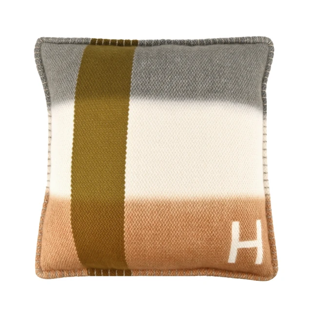 【Hermes 愛馬仕】H Dye 手工紡織和手工編織喀什米爾抱枕(43cm/灰/棕)