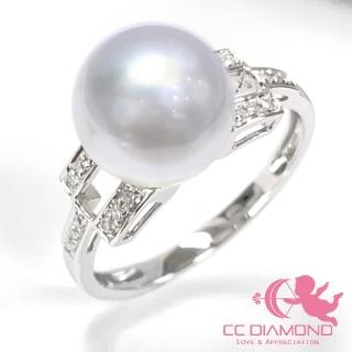 【CC Diamond】天然南洋澳白珍珠 18K鑲鑽石戒指(9.3mm)