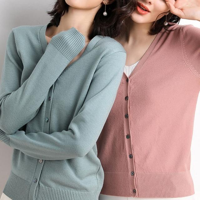 【LANNI 藍尼】★氣質V領薄款針織外套(女外套/薄外套/冷氣房外套/休閒/日系/通勤)