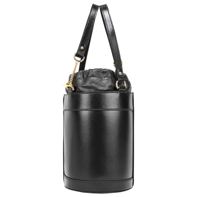 【GUCCI 古馳】1955 Horsebit 皮革復古皮革馬銜扣手提肩背水桶包(黑)