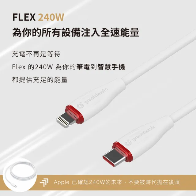 grantclassic】Flex 充滿希望USB-C to USB-C 240W 液態矽膠充電線50cm