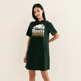 【Roots】Roots女裝-#Roots50系列 海狸LOGO有機棉修身連帽洋裝(深綠色)