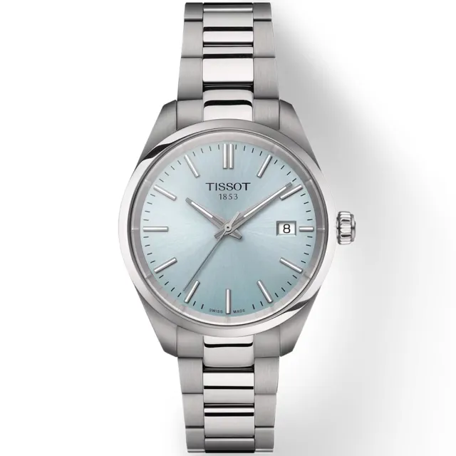 【TISSOT 天梭 官方授權】PR100 簡約時尚女錶-冰川藍/34mm 母親節 禮物 送禮(T1502101135100)