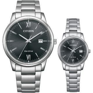 【CITIZEN 星辰】光動能情侶手錶 對錶-銀x黑 母親節 送禮 禮物(BM6978-77E+EW2318-73E)