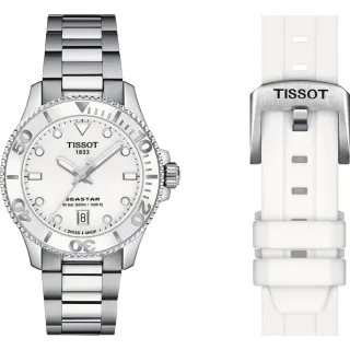 【TISSOT 天梭】Seastar 1000 海洋之星300米潛水女錶 贈白色矽膠帶 母親節 禮物(T1202101101100)