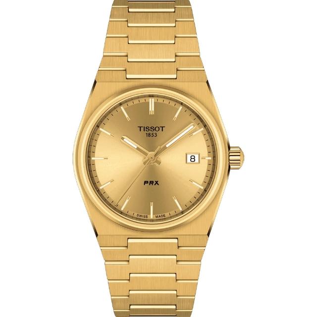 【TISSOT 天梭】PRX系列 70年代復刻石英女錶-金/35mm 開學禮 送禮 推薦(T1372103302100)