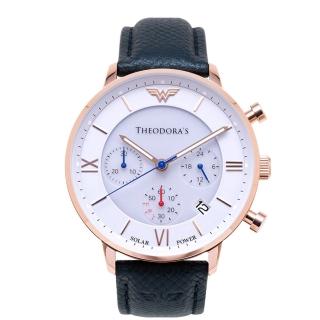 【THEODORA’S 希奧朵拉】神力女超人太陽能夜光腕錶 白麵-真皮深藍