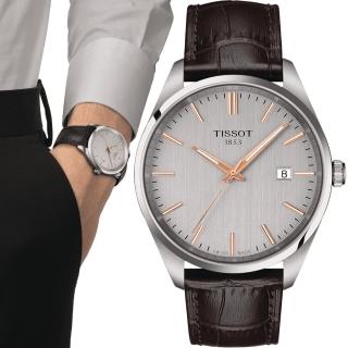 【TISSOT 天梭】官方授權 PR 100 簡約時尚男錶 手錶 _(T1504101603100/灰x皮40mm)