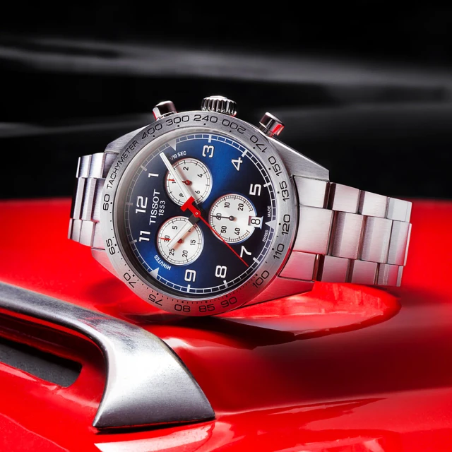 TISSOT 天梭TISSOT 天梭 PRS516 賽車計時石英手錶-藍x銀/45mm 聖誕禮物(T1316171104200)