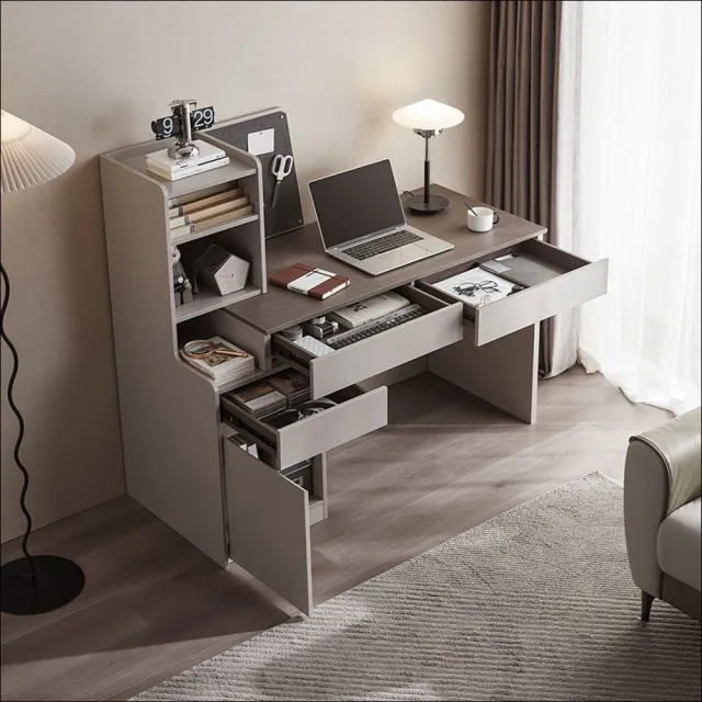 【hoi! 好好生活】林氏木業簡約雙色多功能可伸縮書桌 OV1V-灰色
