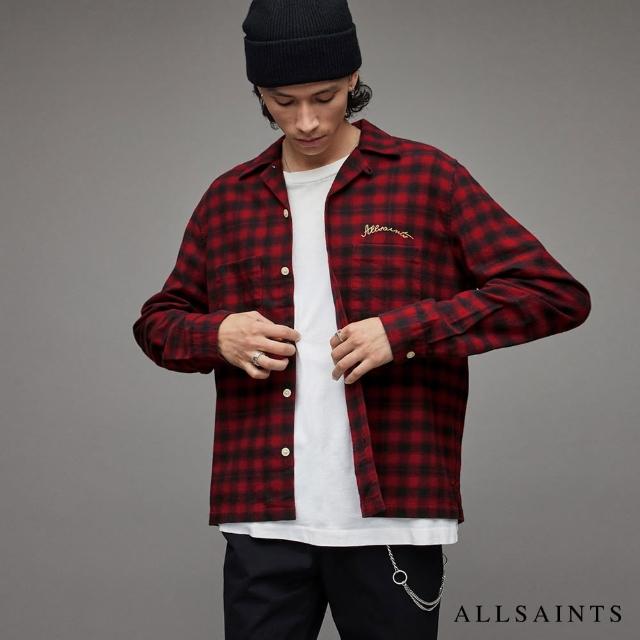 【ALLSAINTS】BURNSIDE 格紋法蘭絨LOGO長袖襯衫 MS012X(舒適版型)