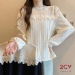 【2CV】現貨 冬新品 蕾絲拼接素紋針織上衣QU176