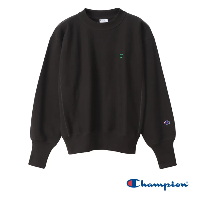 Champion 官方直營-經典款純棉素色刺繡LOGO大學T-女(黑色)