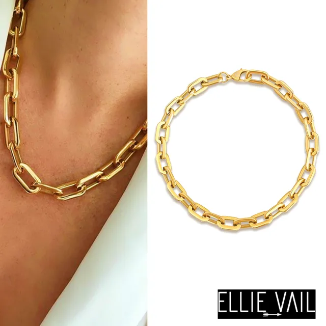 【ELLIE VAIL】邁阿密防水珠寶 金色方形項鍊 經典寬版造型項鍊 Gage Oversized Link(防水珠寶)