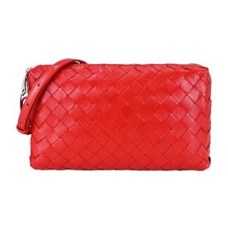 【BOTTEGA VENETA 寶緹嘉】經典編織小羊皮拉鍊肩背/斜揹包(紅色)