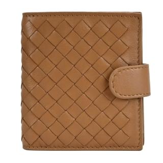 【BOTTEGA VENETA 寶緹嘉】經典編織小羊皮扣式零錢短夾(棕色)