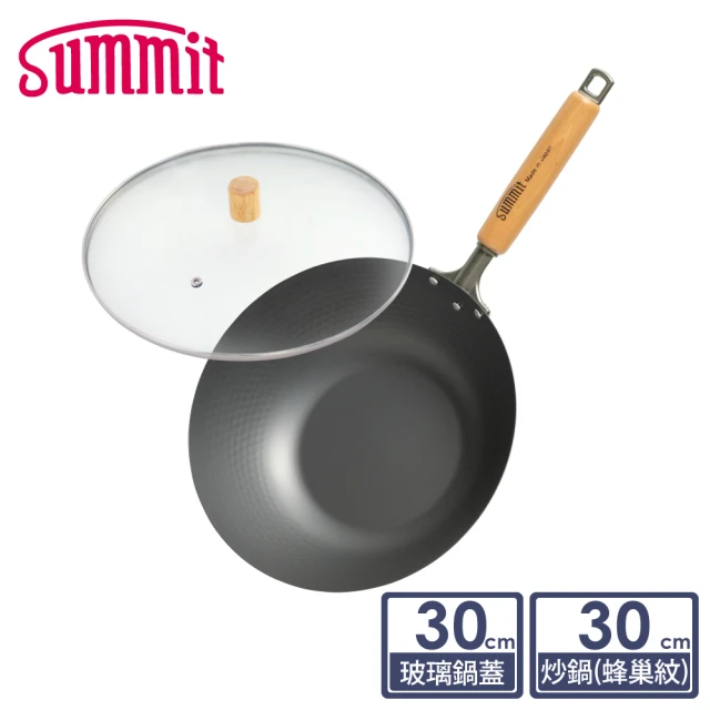Summit 輕量氮化處理鐵鍋-27cm炒鍋+玻璃蓋(蜂巢紋