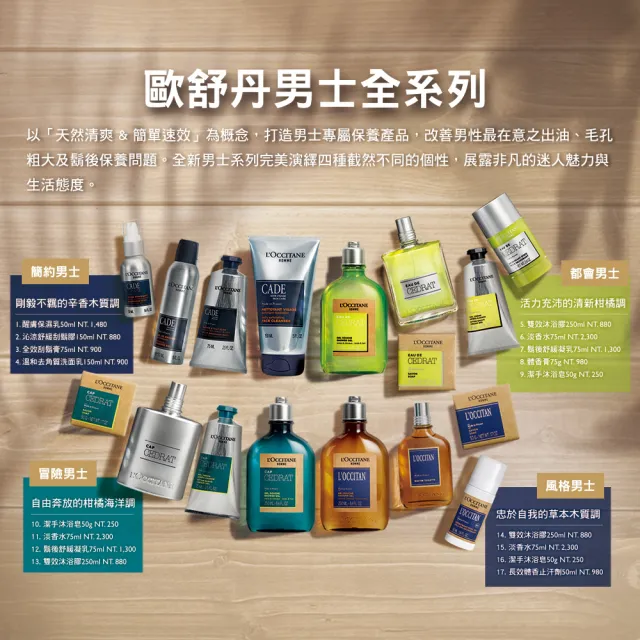 【L’Occitane 歐舒丹】官方直營 都會男士雙效沐浴膠/沐浴乳250ml