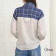 【Qiruo 奇若名品】秋冬專櫃藍格紋襯衫1290A 不對稱設計(長袖造型格紋襯衫輝)