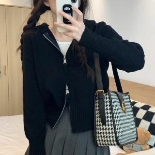 【ONEY 歐妮】★簡約連帽針織開衫上衣(女上衣/長袖/拉鍊外套)