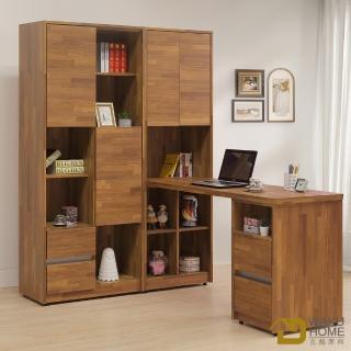 【WAKUHOME 瓦酷傢俱】Ari工業風木心板5尺L型組合書桌櫃+2.7尺收納書櫃A005-240+241
