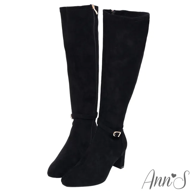 【Ann’S】精緻美感寬版-防水絨布可拆繫帶兩穿扁跟及膝長靴6.5cm(黑)