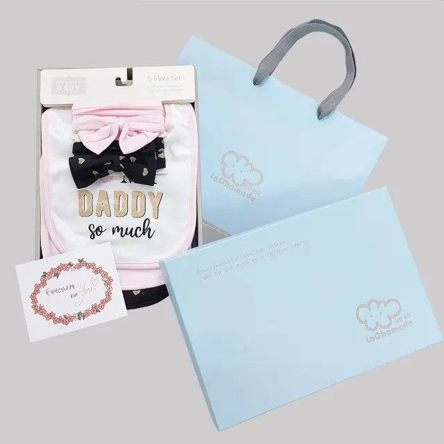 【Hudson Baby】彌月禮盒組-女嬰兒髮帶+圍兜5件組(頭花髮飾口水巾新生兒彌月)