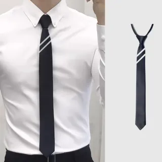 【拉福】領帶5cm貝漢雙白窄版拉鍊領帶