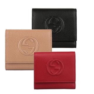【GUCCI 古馳】SOHO系列荔枝紋牛皮翻蓋三折短夾(任選)