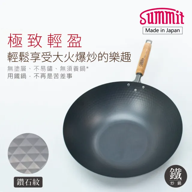 【Summit】輕量氮化處理鐵鍋-33cm炒鍋(鑽石紋)