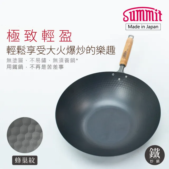 【Summit】輕量氮化處理鐵鍋-33cm炒鍋(蜂巢紋)