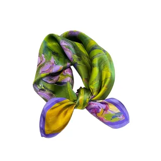 【Jun Jun】蠶絲小方巾 絲巾 領巾 53x53cm(鳶尾花)