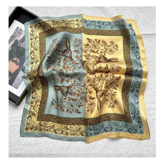 【Jun Jun】蠶絲小方巾 絲巾 領巾 53x53cm(金兔)