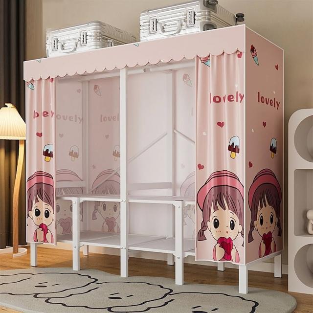 【WELAI】家用臥室摺疊式帶輪衣架衣櫃-107*50*180CM(移動衣櫃 佈衣櫃 帶輪子)