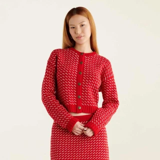 【Roots】Roots女裝-率性生活系列 雪花針織罩衫(紅色)
