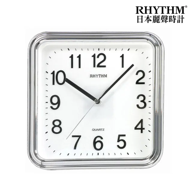 【RHYTHM 麗聲】百搭簡約獨到品味方形超靜音掛鐘(星光銀)