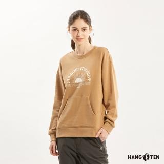 【Hang Ten】女裝-保暖內刷毛拱字印花大學T(淺卡其)