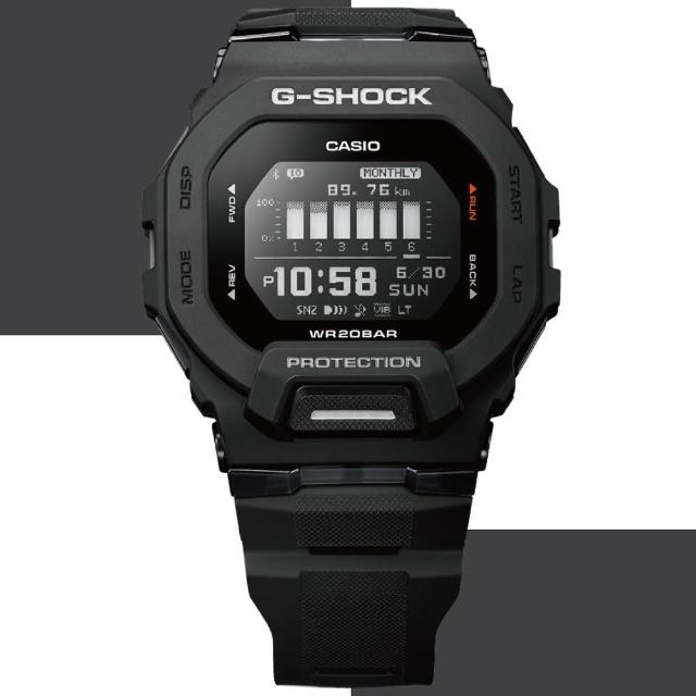 【CASIO 卡西歐】G-SHOCK 藍牙連線 方形運動腕錶 推薦 送禮 畢業禮物(GBD-200-1)