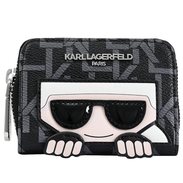 KARL LAGERFELD 卡爾 老佛爺公仔印花信用卡多層風琴式零錢包(黑灰)