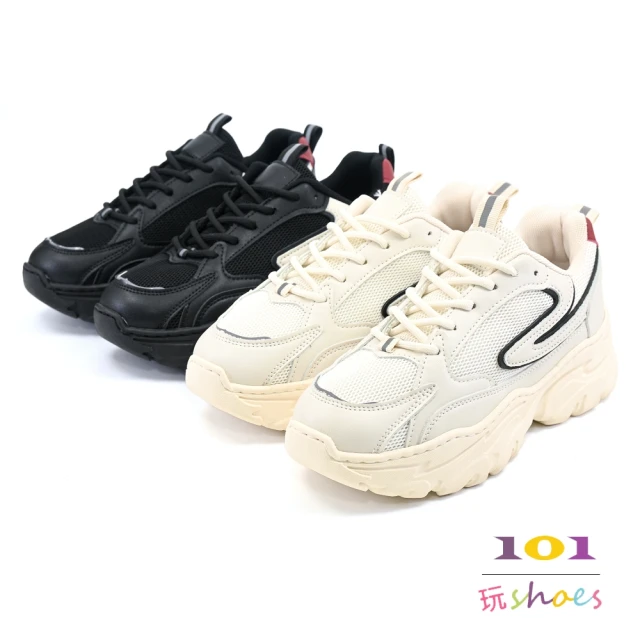 101 玩Shoes mit. 長腿增高輕量休閒老爹鞋(黑色