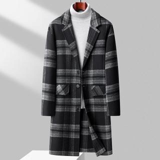 【米蘭精品】現貨+預購 羊毛大衣毛呢外套(保暖秋冬落肩翻領格紋雙面呢男外套74hh22)