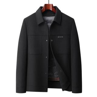 【米蘭精品】現貨+預購 羊毛大衣毛呢外套(保暖鵝絨內膽翻領雙面呢男外套2色74hh27)