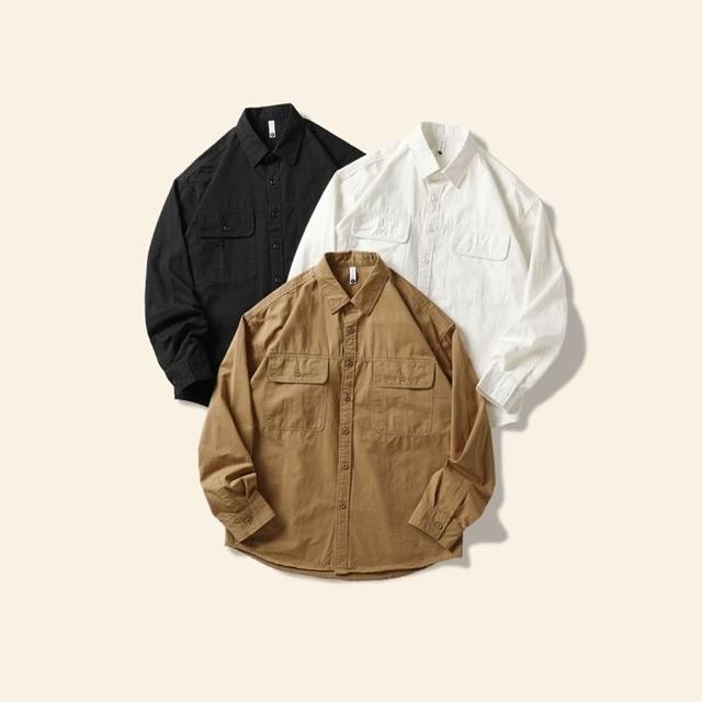 【米蘭精品】現貨+預購 襯衫長袖上衣(日系簡約工裝外套男上衣3色74ge28)